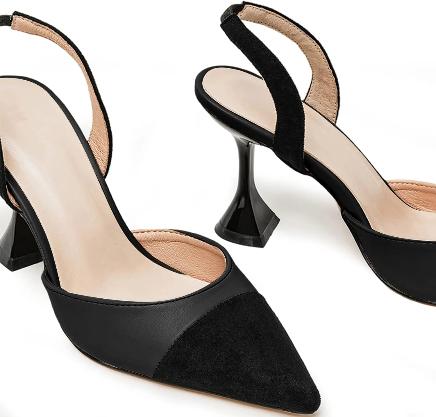 Coutgo Women's Slingback Pumps Pointed Toe Slip On Stiletto Heels Patchwork Dress Party Shoes
