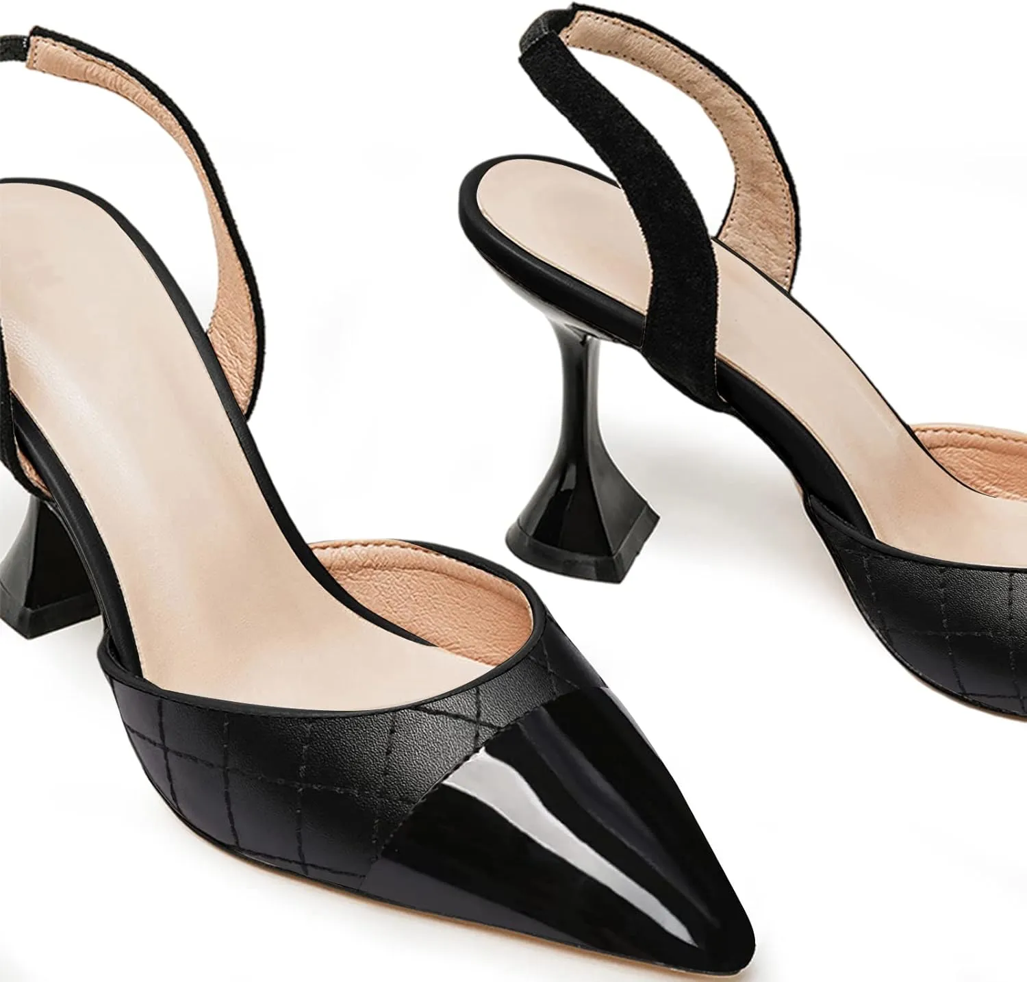 Coutgo Women's Slingback Pumps Pointed Toe Slip On Stiletto Heels Patchwork Dress Party Shoes