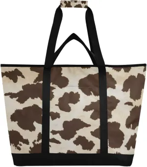 Cow Fur Print Reusable Insulated Lunchbox Cooler Bag, Leakproof Kitchen Grocery Bag Collapsible Portable Cooler Tote Bag for Picnic, Camping, Office, Travel