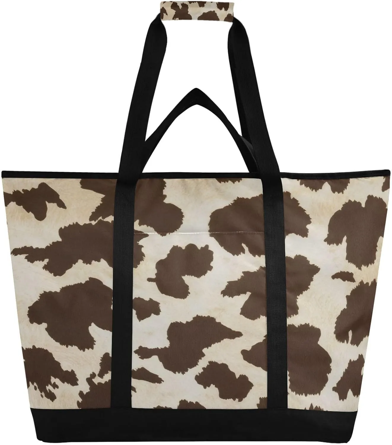 Cow Fur Print Reusable Insulated Lunchbox Cooler Bag, Leakproof Kitchen Grocery Bag Collapsible Portable Cooler Tote Bag for Picnic, Camping, Office, Travel