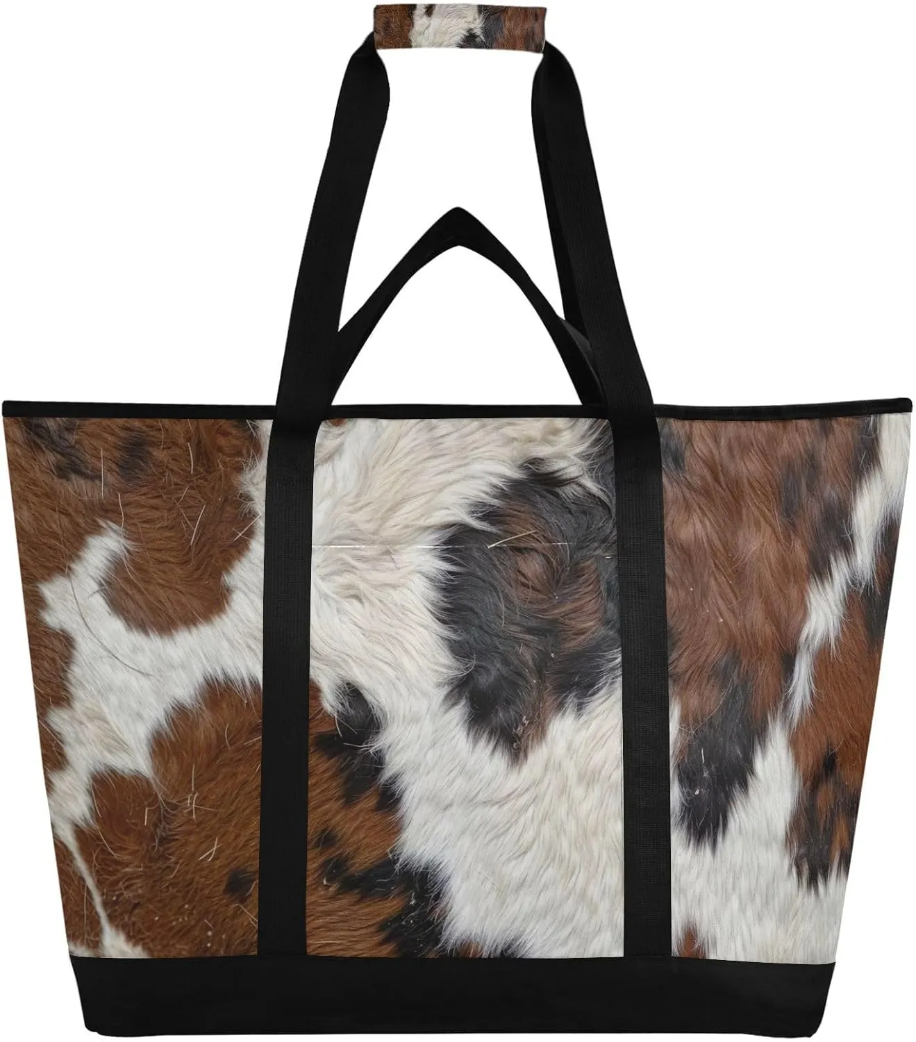 Cow Print Reusable Insulated Lunchbox Cooler Bag, Leakproof Kitchen Grocery Bag Collapsible Portable Cooler Tote Bag for Picnic, Camping, Office, Travel