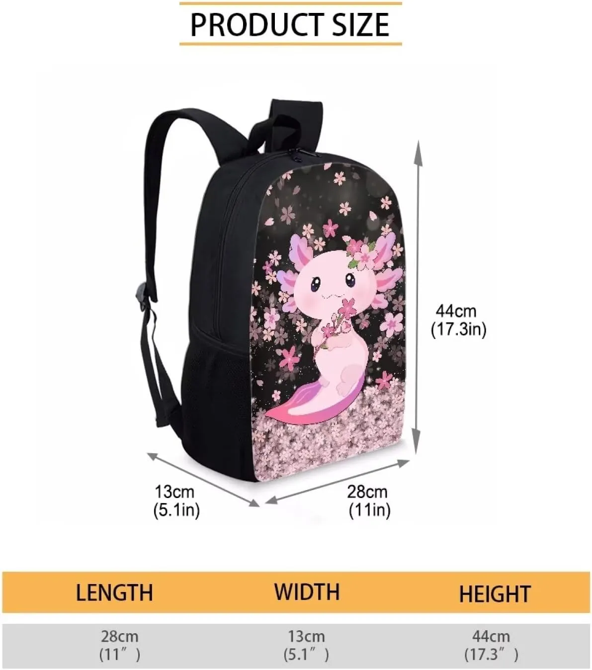 Cozeyat Shoulder Bag for Students Book Bag,Large Capacity Zipper Travel Daypack,Lightweight School Supplies,Cherry Blossom Axolotl Print