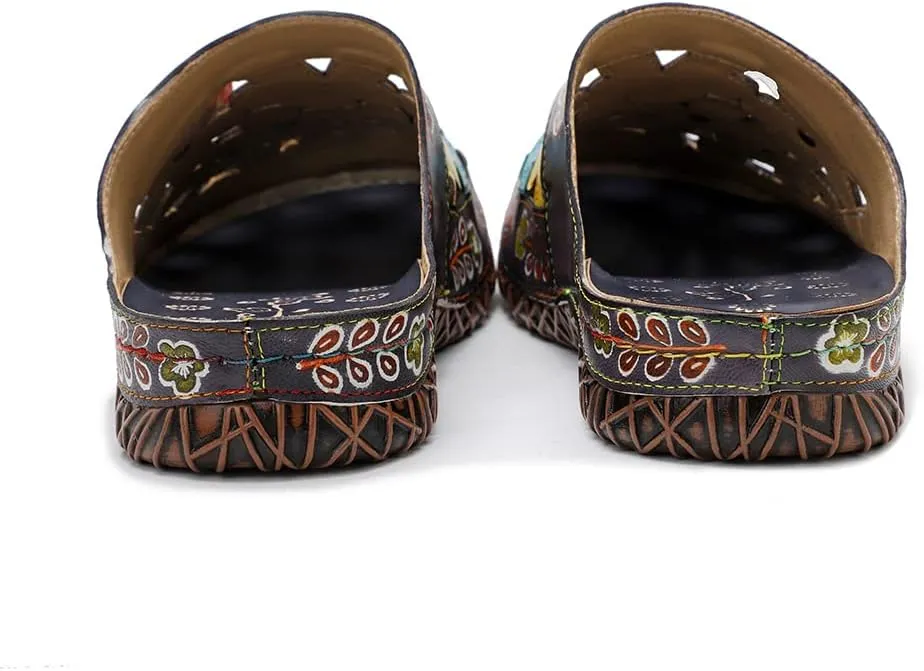 CrazycatZ Womens Leather Clogs Sandals, Colorful Bohemian Mules Sandals