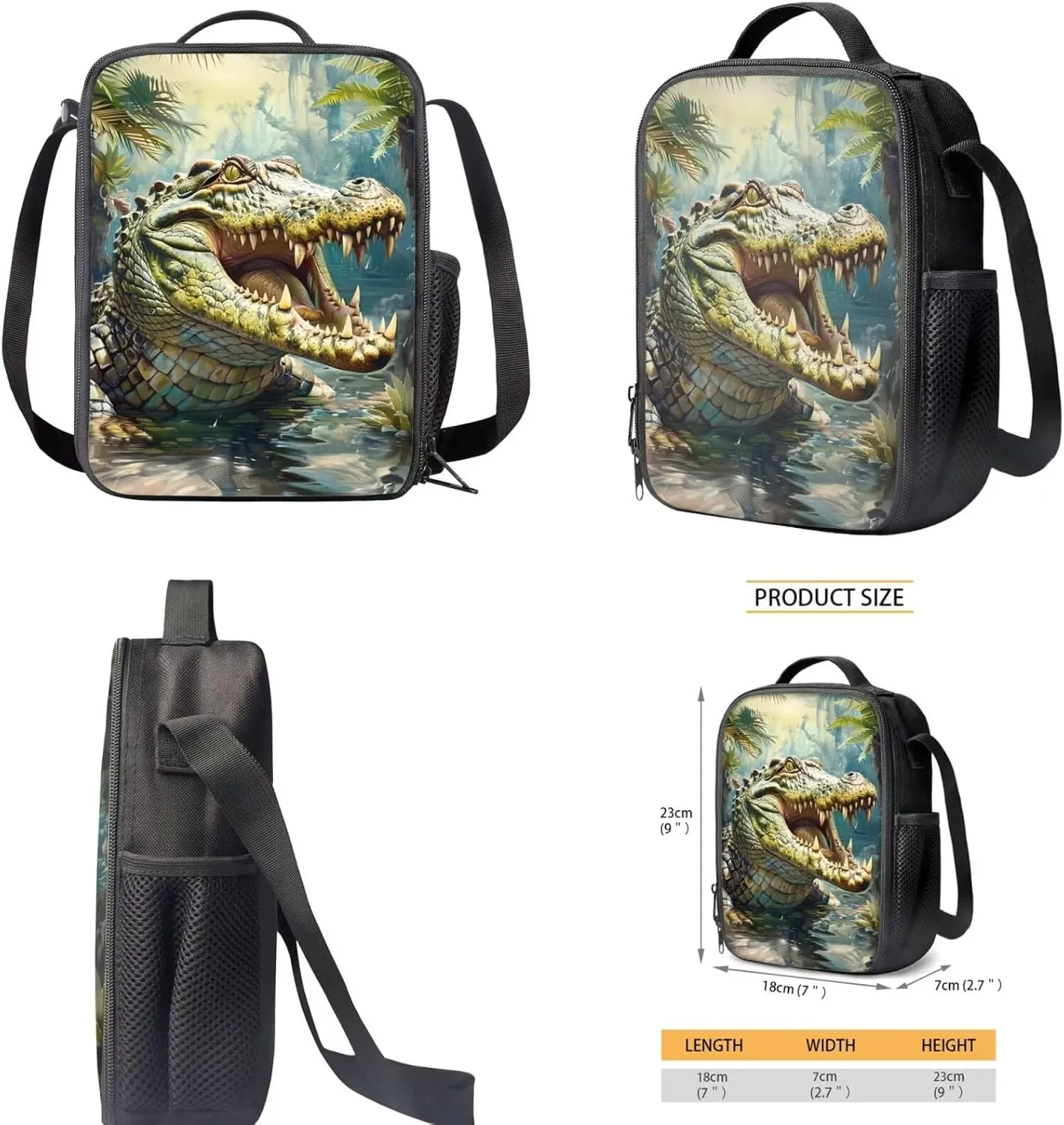 Crocodile Kids Backpack with Lunch Box Set 15 inch Bookbags for 6th Grade Boys 8-10/10-12/8-12/6-8 Elementary School Bag Lunchbox Pencil Case Primary Student Back Pack Lunch Bag Book Bag