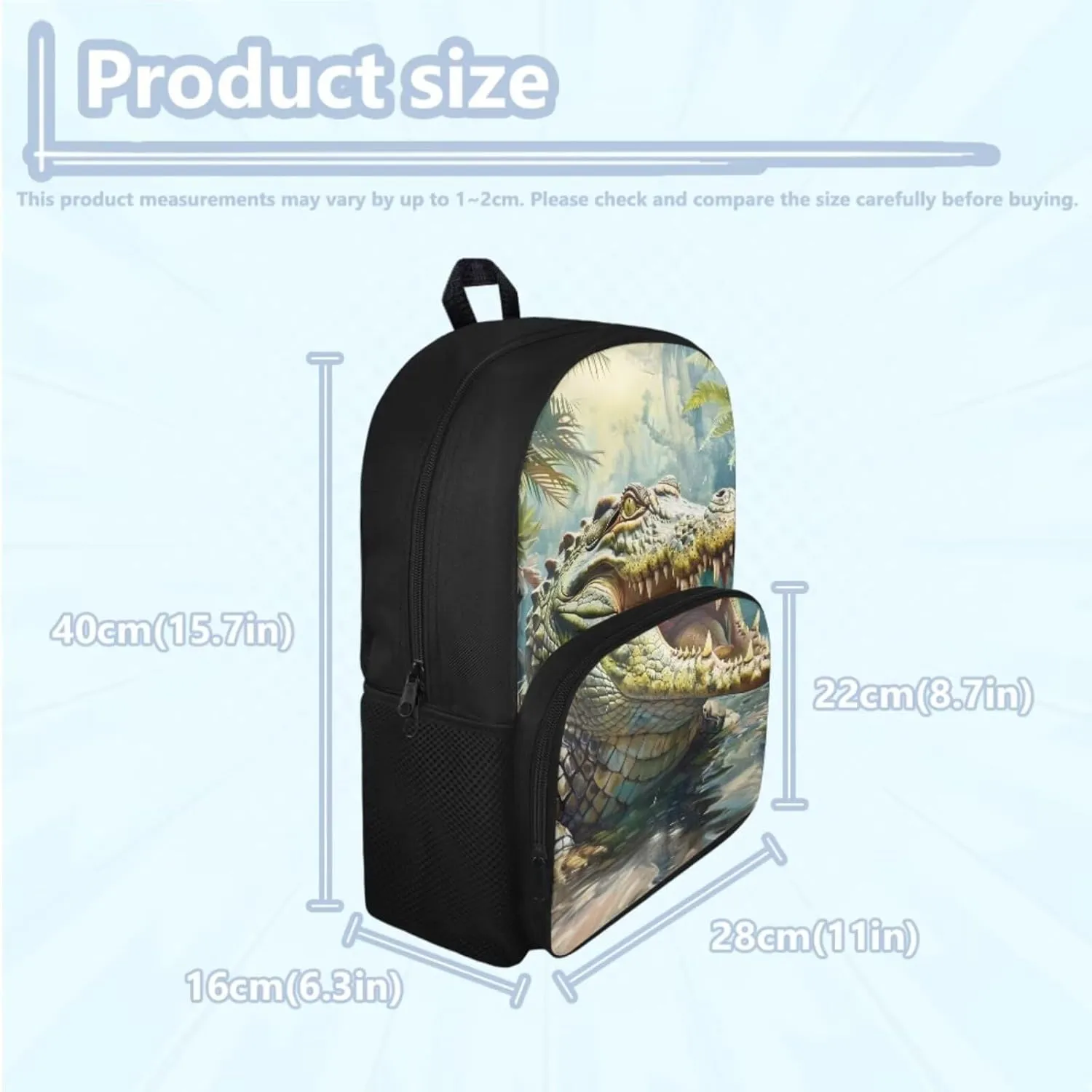 Crocodile Kids Backpack with Lunch Box Set 15 inch Bookbags for 6th Grade Boys 8-10/10-12/8-12/6-8 Elementary School Bag Lunchbox Pencil Case Primary Student Back Pack Lunch Bag Book Bag