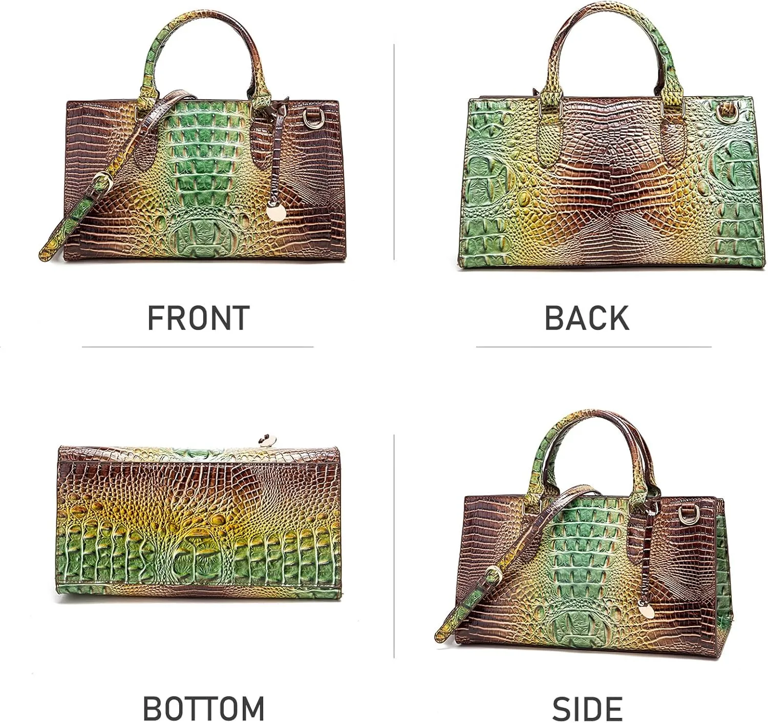 Crocodile Pattern Gradient Top Handle Satchel Large Capacity Tote Bag