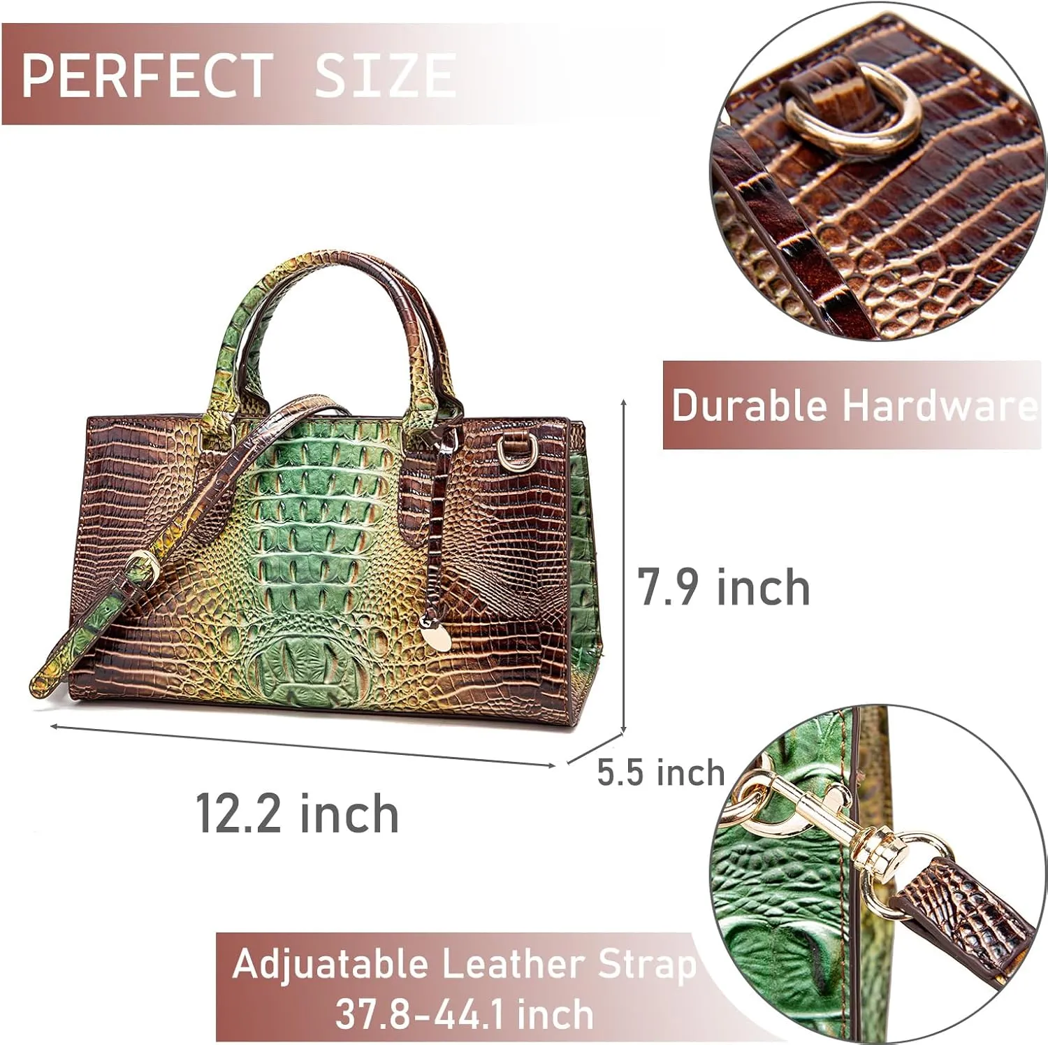 Crocodile Pattern Gradient Top Handle Satchel Large Capacity Tote Bag