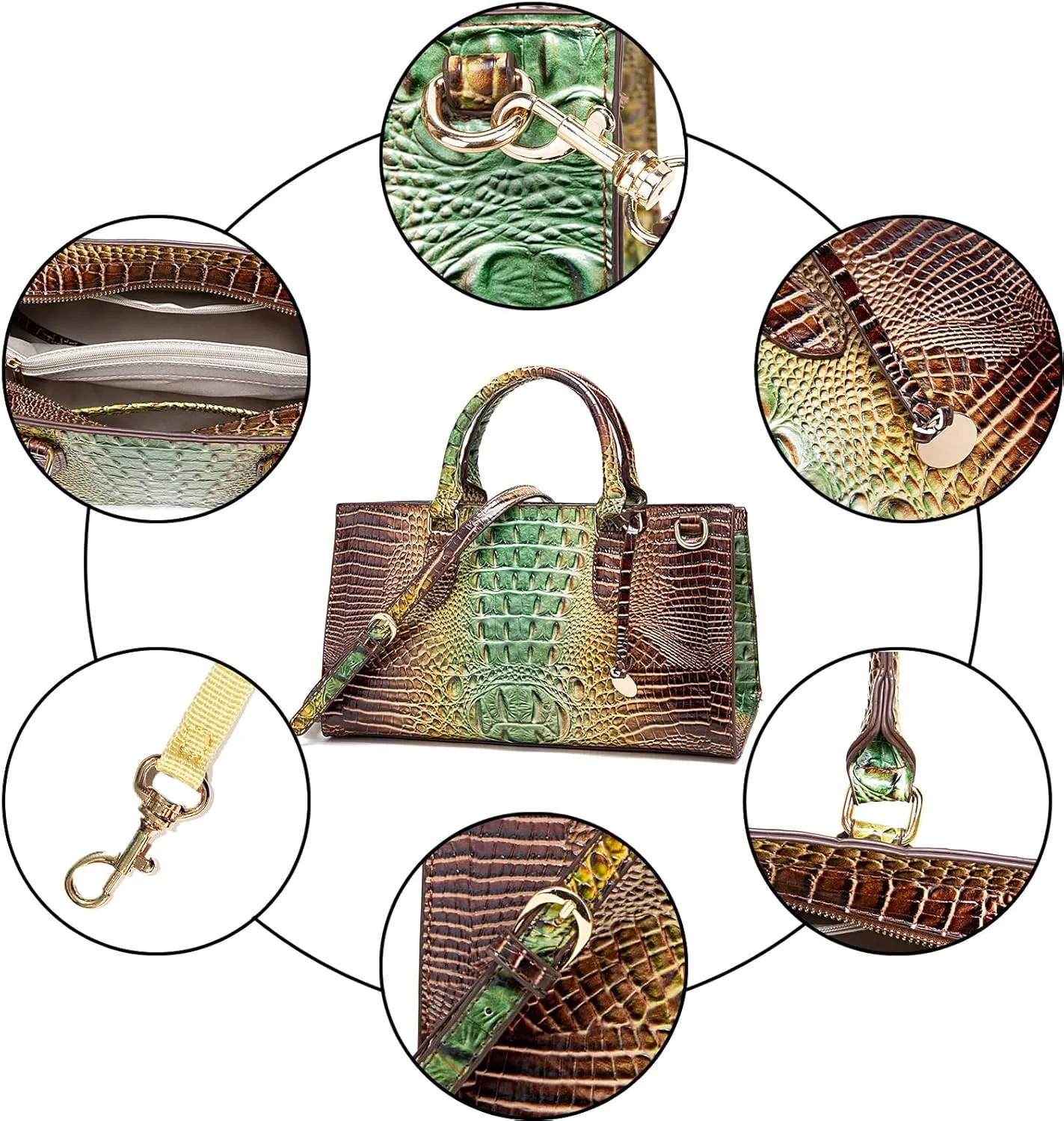 Crocodile Pattern Gradient Top Handle Satchel Large Capacity Tote Bag