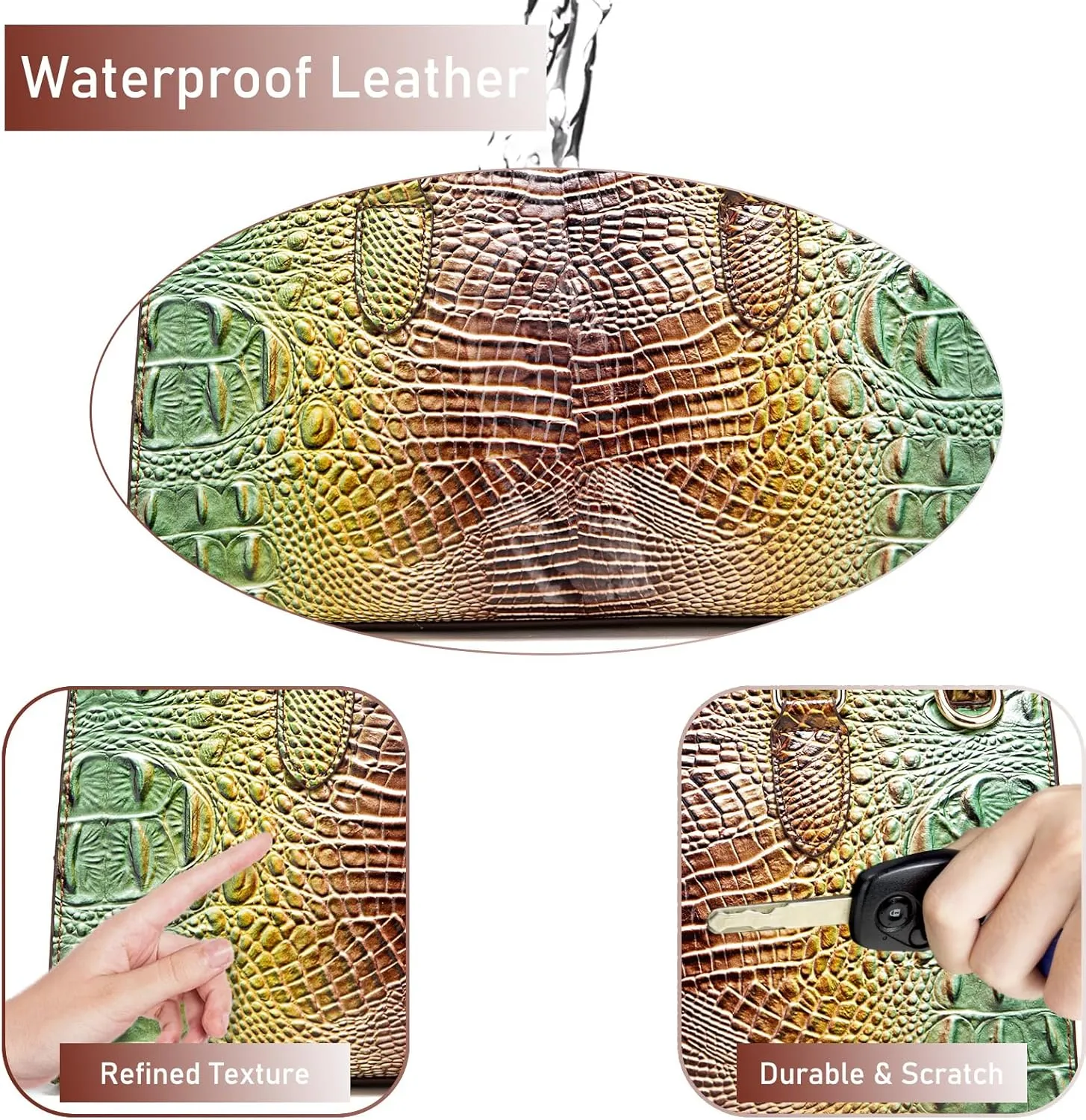 Crocodile Pattern Gradient Top Handle Satchel Large Capacity Tote Bag