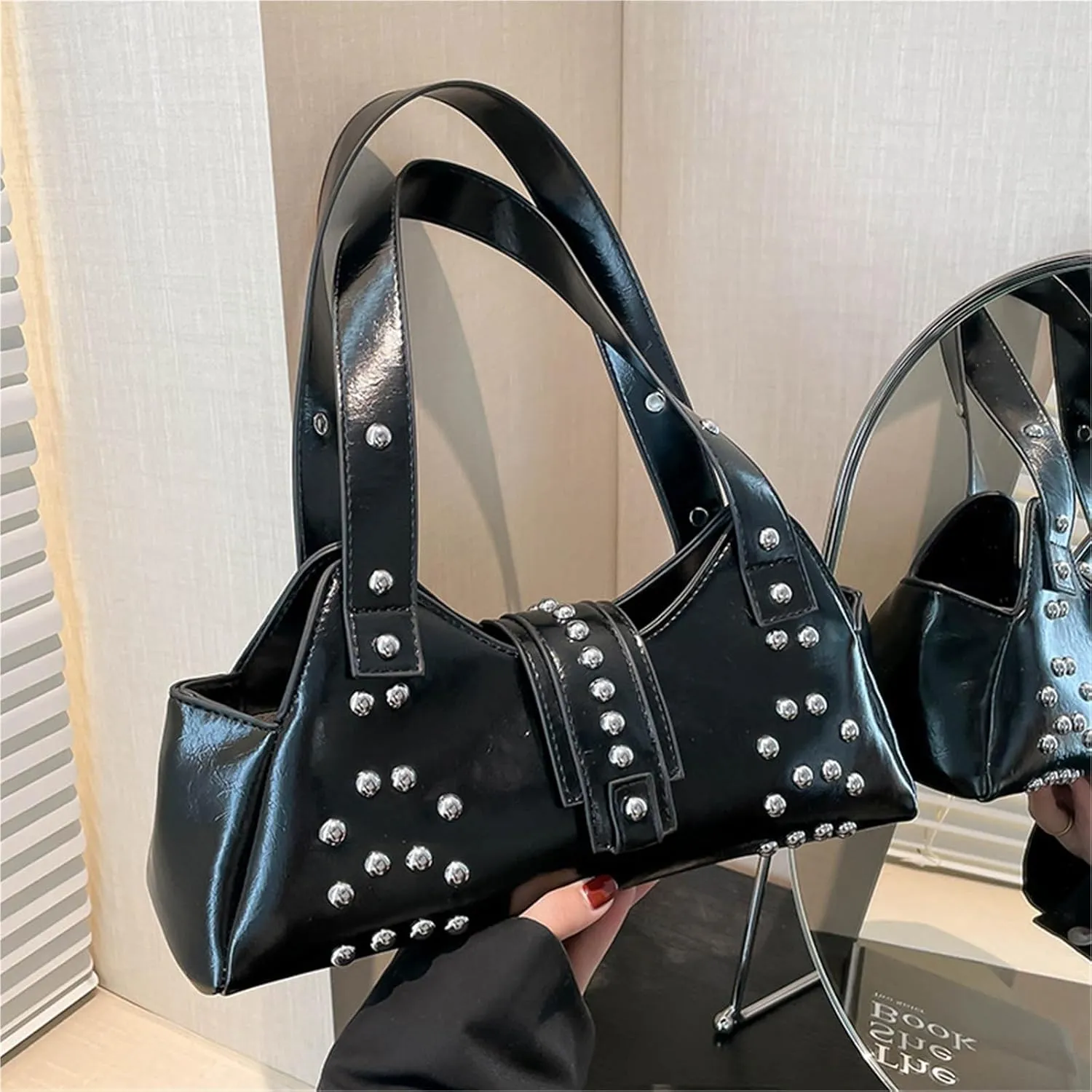 cross-body bag Personalized Oil Waxed Leather Spice Style Studded Shoulder Bag