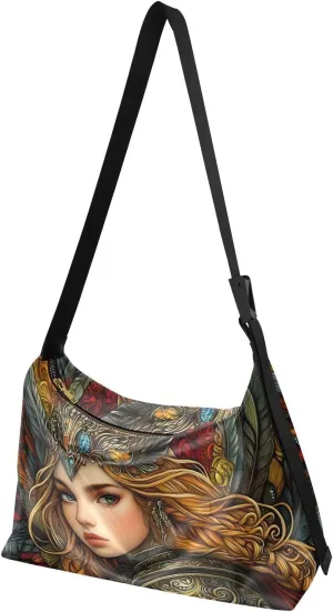 Crossbody Bag Female Knight Print Large Capacity for Women Men, PU Leather Shoulder Bag Zipper Closure with Fabric Strap
