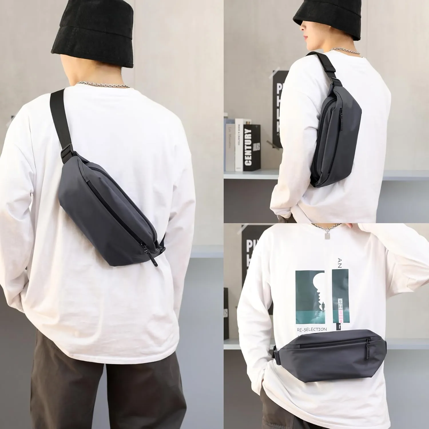 Crossbody Bag for Men and Women,Sling Bags,Adjustable Waist Belt,Durable,Water Resistant Fanny Pack Chest Bag for Travel Daypack Outdoor Running(Grey)