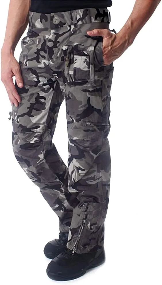 CRYSULLY Men's Cargo Pants Tactical Military Pants Work Army Cotton Trousers with Multi-Pockets (No Belt)
