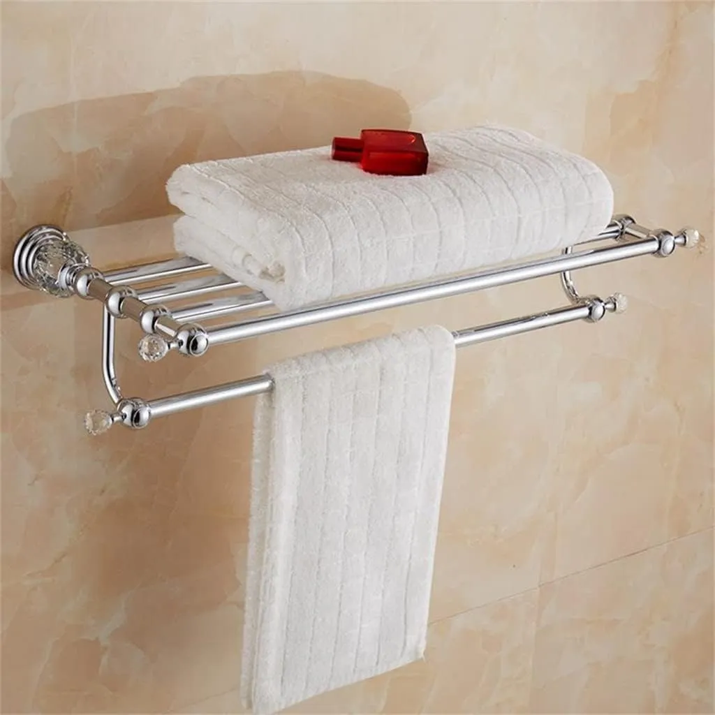 CSCDD Brass Shower Rack Toilet Paper Holder Silver Crystal Wall Mount Towel Bar Toilet Brush Holder Bathroom Hardware Accessories Set!(D)