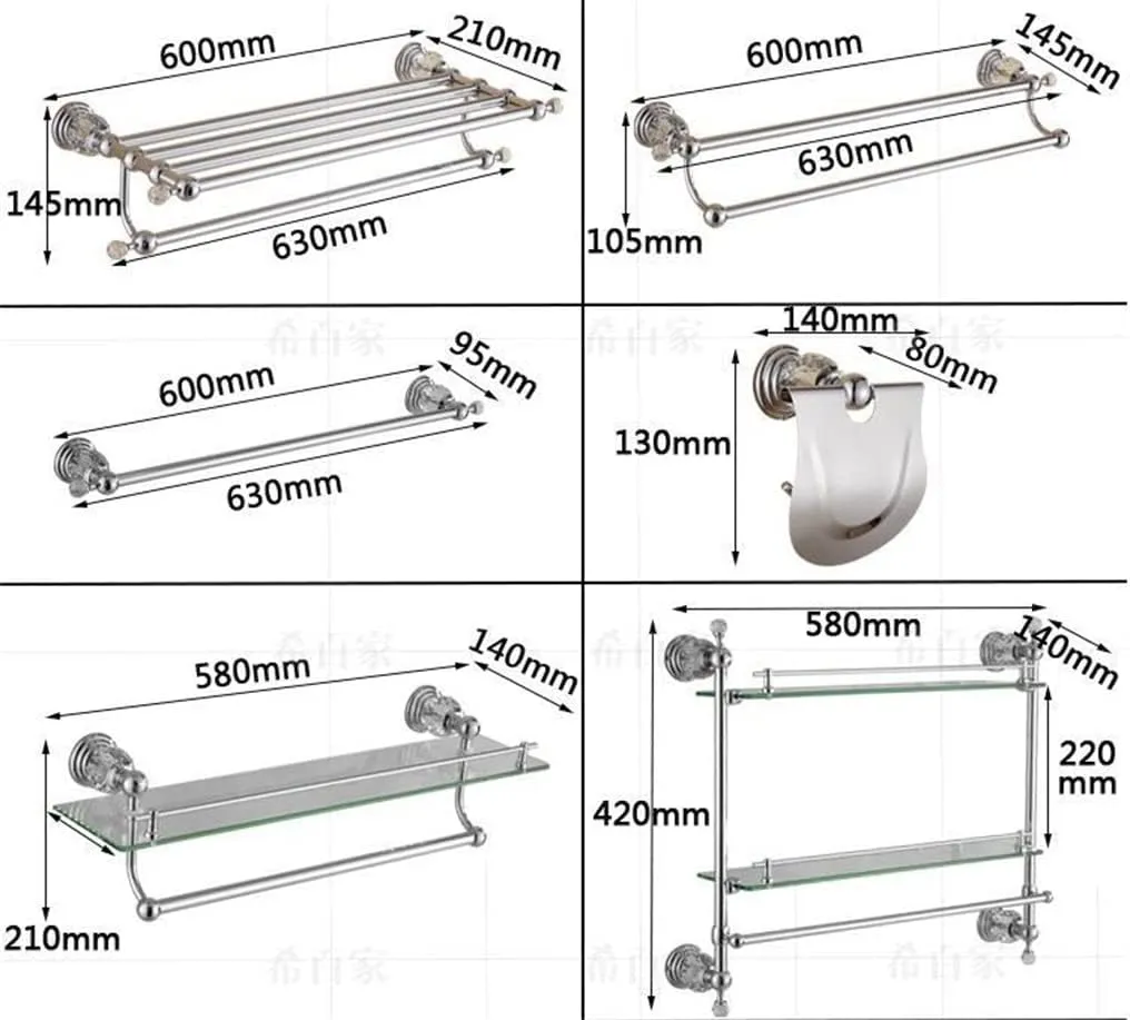 CSCDD Brass Shower Rack Toilet Paper Holder Silver Crystal Wall Mount Towel Bar Toilet Brush Holder Bathroom Hardware Accessories Set!(D)