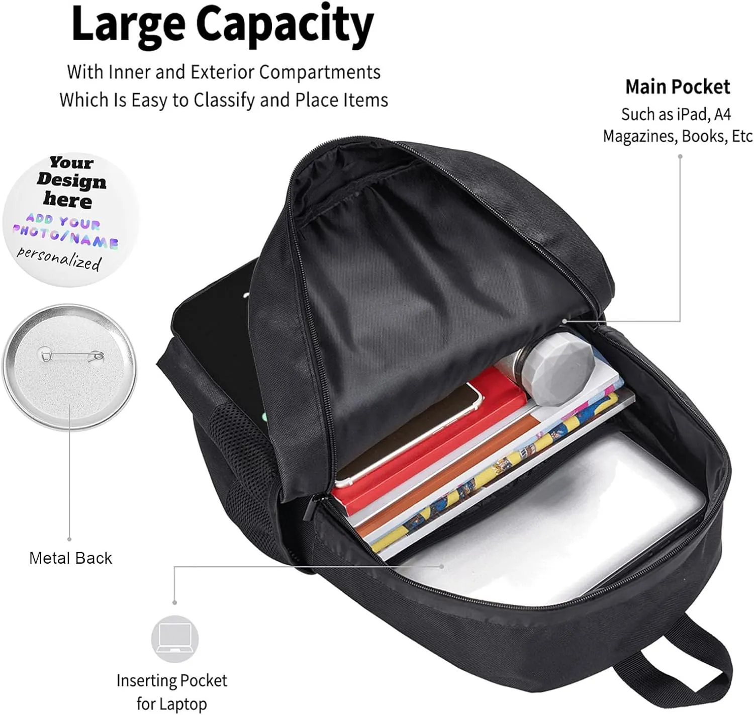 Custom Backpack Personalized Large Capacity Shoulder Bookbag Custom Laptop Bag Customizable Backpack for Kids