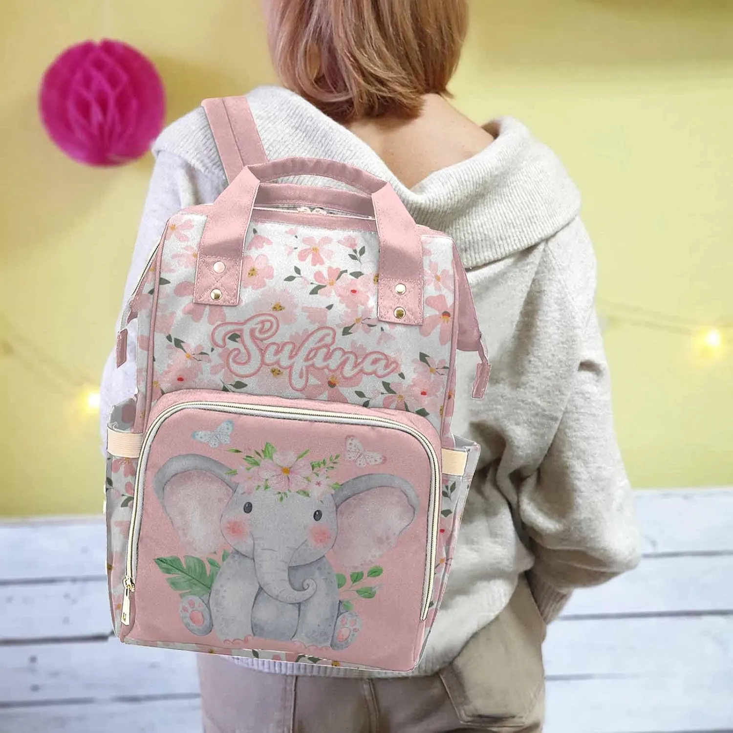 Custom Diaper Bag with Name for Mommy, Personalized Multifunction Mommy Nursing Daypack with Large Capacity for Travel, Holiday Birthday