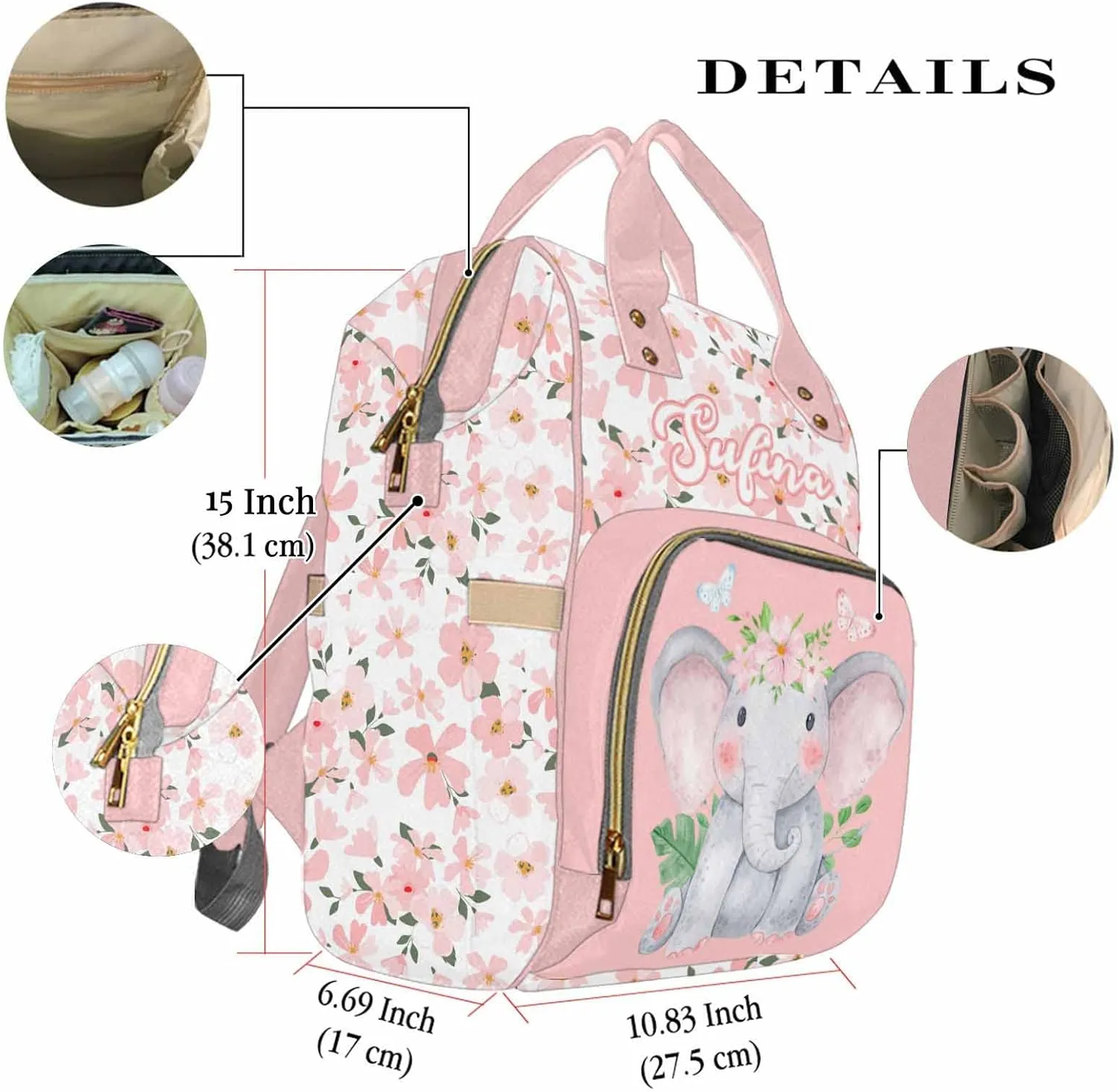 Custom Diaper Bag with Name for Mommy, Personalized Multifunction Mommy Nursing Daypack with Large Capacity for Travel, Holiday Birthday