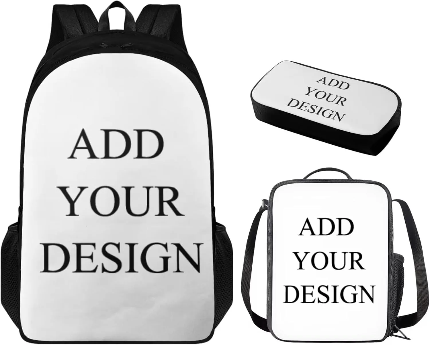 Customized Backpack with Lunch Box and Soft Pencil Case Set for Kids Boys Girls Teens Large Capacity School Bag with Side Pocket Casual Daypack Backpacks Lightweight Bookbag with Compartments