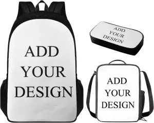 Customized Backpack with Lunch Box and Soft Pencil Case Set for Kids Boys Girls Teens Large Capacity School Bag with Side Pocket Casual Daypack Backpacks Lightweight Bookbag with Compartments
