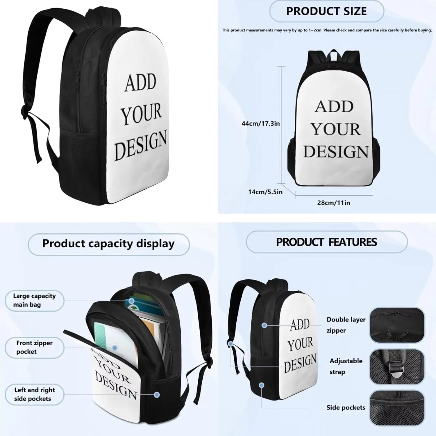 Customized Backpack with Lunch Box and Soft Pencil Case Set for Kids Boys Girls Teens Large Capacity School Bag with Side Pocket Casual Daypack Backpacks Lightweight Bookbag with Compartments