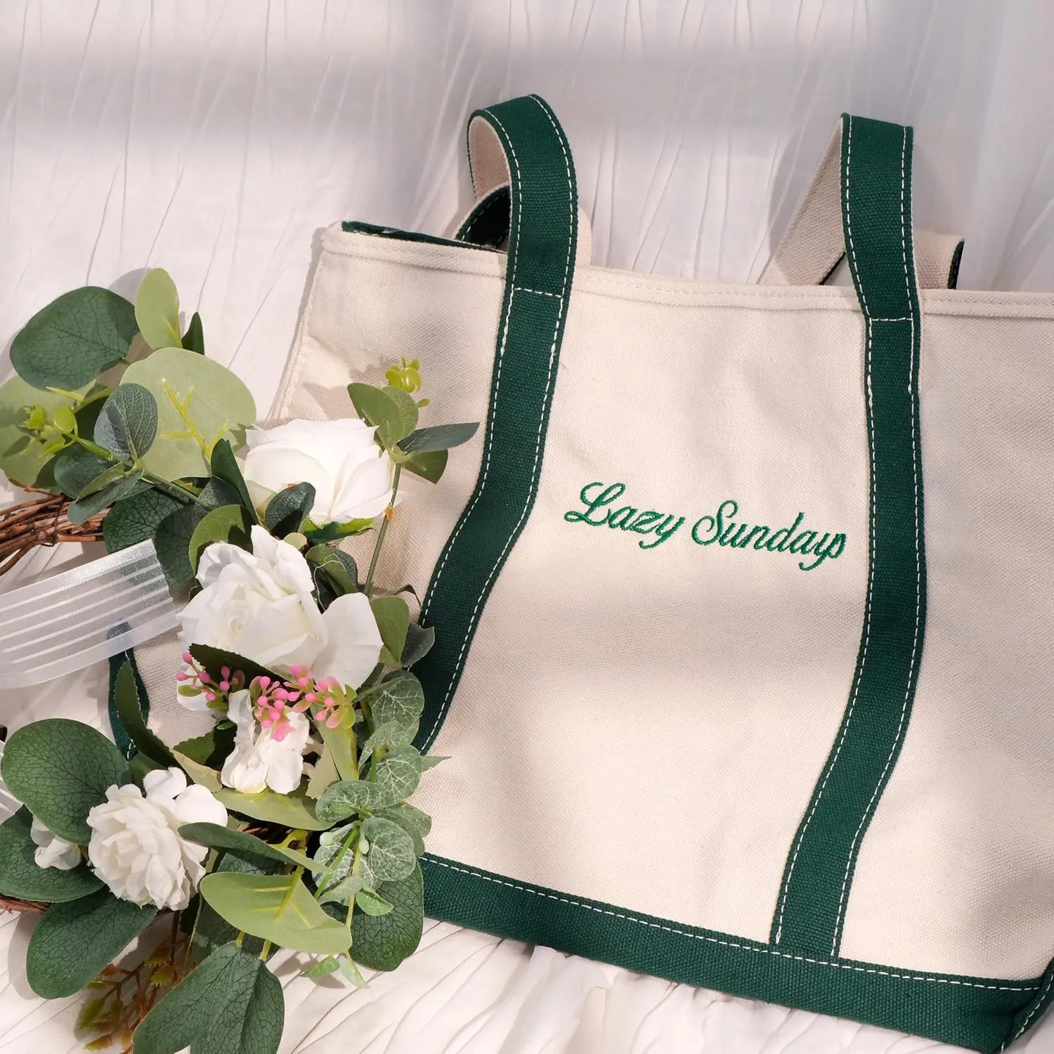 Customized Embroidered Women's Cotton Tote Bag with Name, Shoulder Bag, Large Capacity Shopping Work Bag