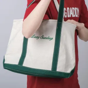 Customized Embroidered Women's Cotton Tote Bag with Name, Shoulder Bag, Large Capacity Shopping Work Bag