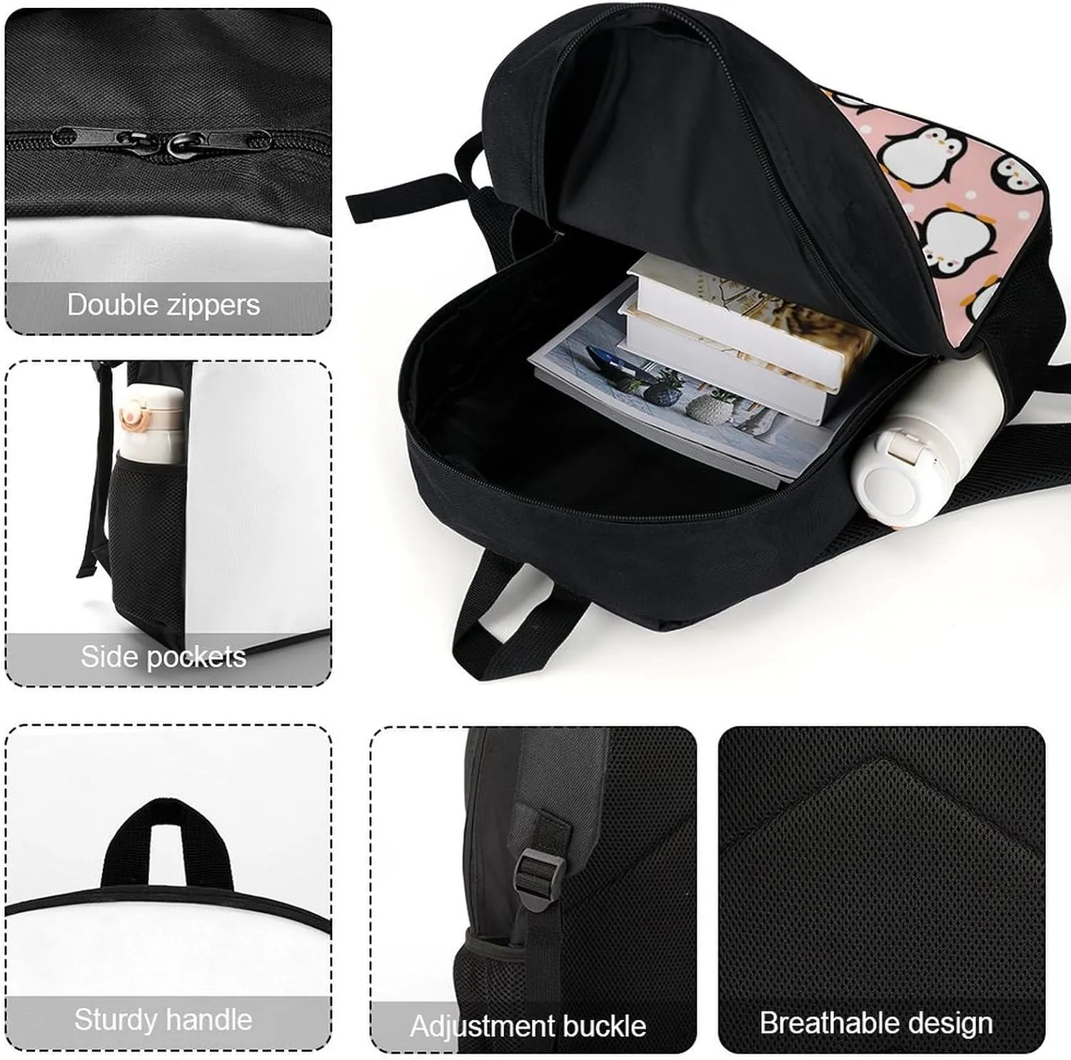 Cute Animal Penguin Backpack Lightweight Waterproof Backpacks Laptop Backpack for Unisex Casual Travel Daypacks Large Capacity