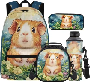 Cute Backpack for School Girls Backpacks Ages 4-6 Bookbag with Lunch Box and Water Bottle Beige 17 inch Little Girl Backpack Kawaii School Bag for Kids 1st 2nd Student