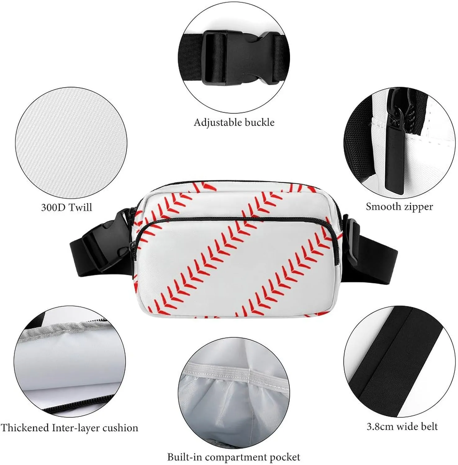 Cute Baseball Large Capacity Portable All Print Waist Bag