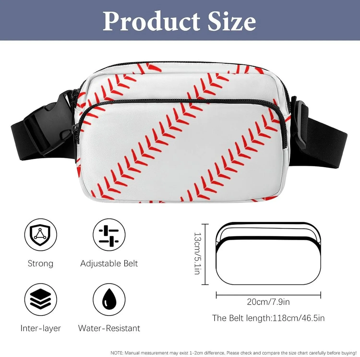 Cute Baseball Large Capacity Portable All Print Waist Bag