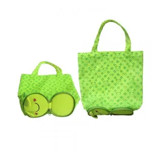 Cute Cartoon Frog Pattern Foldable Reusable Shopping Travel Bag Pouch Tote Handbag Green
