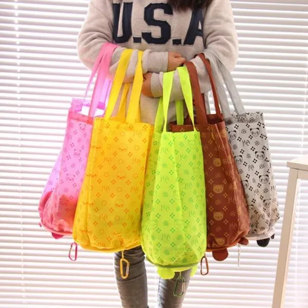 Cute Cartoon Frog Pattern Foldable Reusable Shopping Travel Bag Pouch Tote Handbag Green