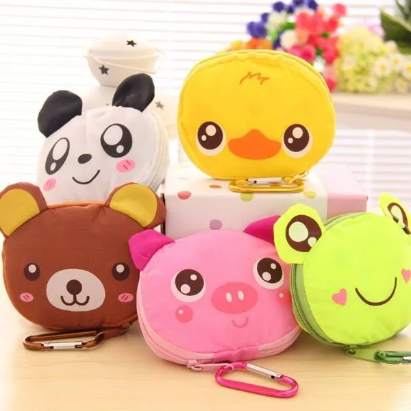 Cute Cartoon Frog Pattern Foldable Reusable Shopping Travel Bag Pouch Tote Handbag Green
