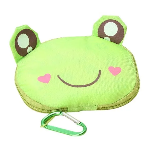 Cute Cartoon Frog Pattern Foldable Reusable Shopping Travel Bag Pouch Tote Handbag Green