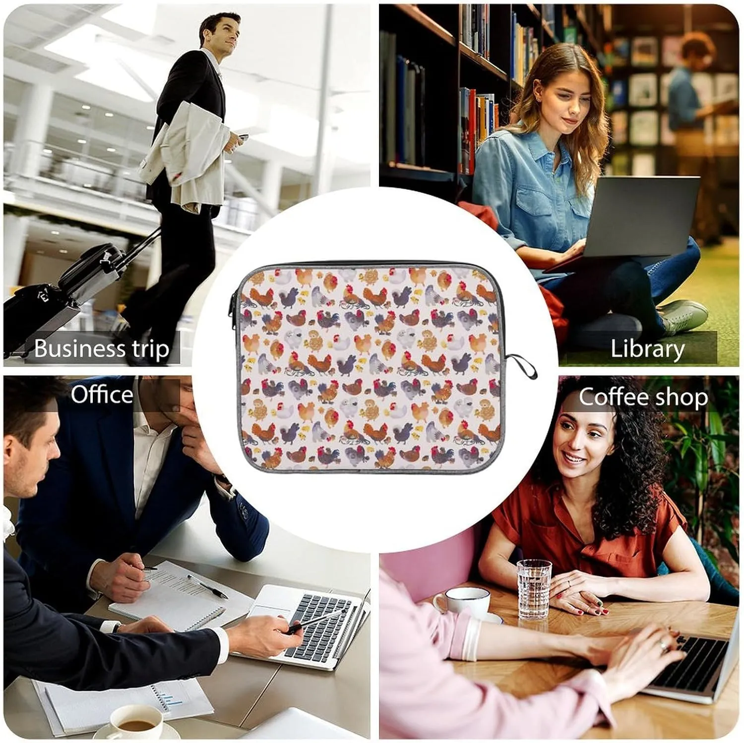 Cute Cats Head Large Capacity Portable Laptop Case Unisex