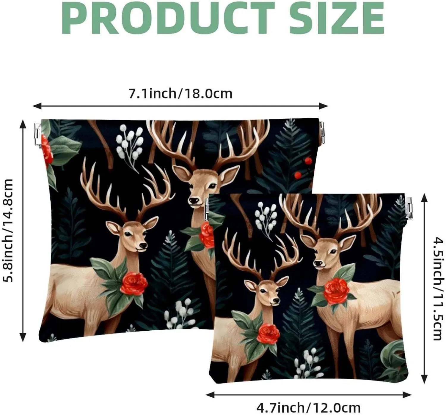 Cute Christmas Elk-1872 Pocket Cosmetic Bag, Waterproof Squeeze Makeup Bag No Zipper Self-Closing, Portable Mini Travel Storage for Headphones Jewelry