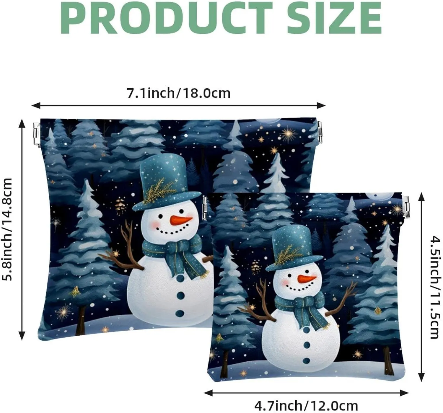Cute Christmas Snowman-1844 Pocket Cosmetic Bag, Waterproof Squeeze Makeup Bag No Zipper Self-Closing, Portable Mini Travel Storage for Headphones Jewelry