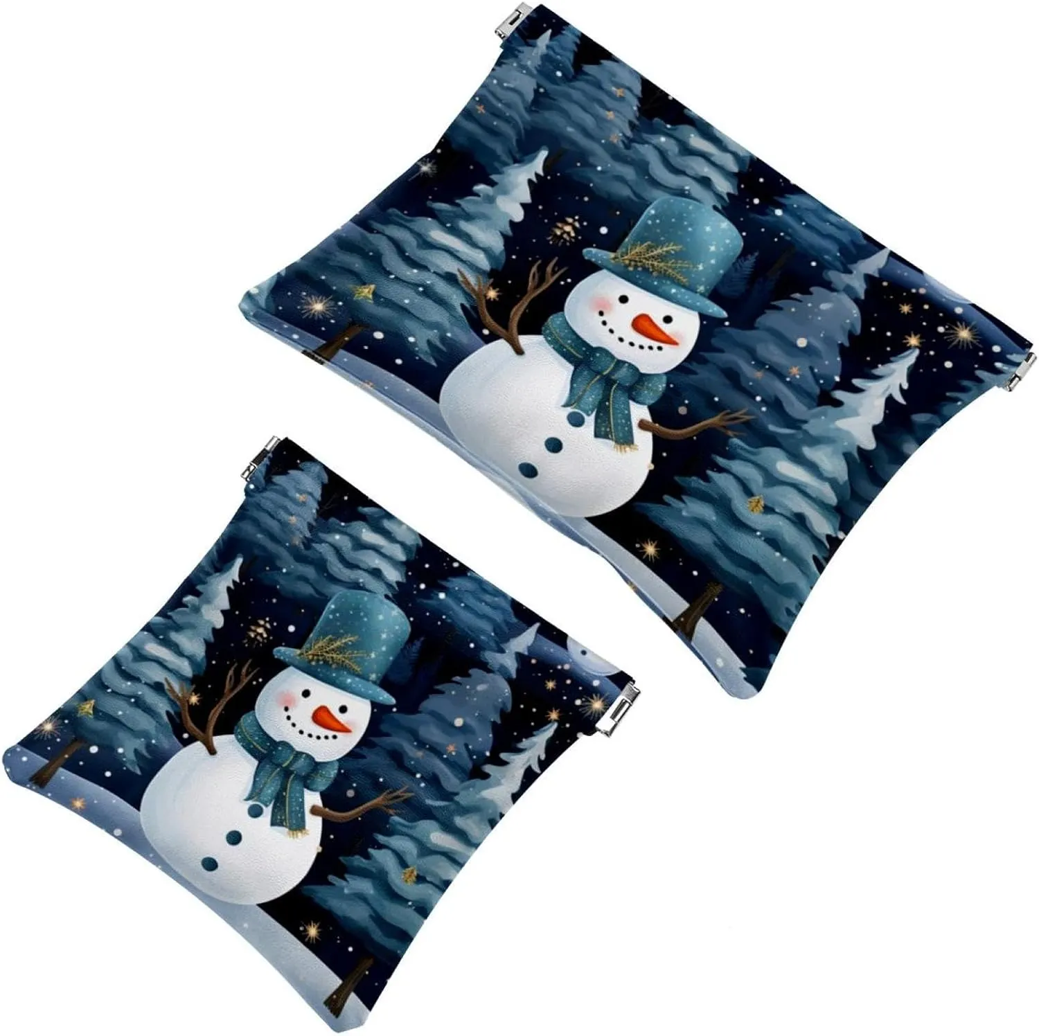 Cute Christmas Snowman-1844 Pocket Cosmetic Bag, Waterproof Squeeze Makeup Bag No Zipper Self-Closing, Portable Mini Travel Storage for Headphones Jewelry