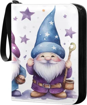 Cute Colorful Gnomes Card Binder 4-Pocket, 400 Pockets Trading Cards Holder Games Card Albums Storage Organizer Case for Football, Baseball Cards