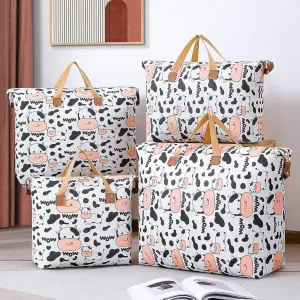 Cute Cow Zipper Storage Bag with Large Capacity Foldable Organizer with Handle, Zipper Closed Storage Bag