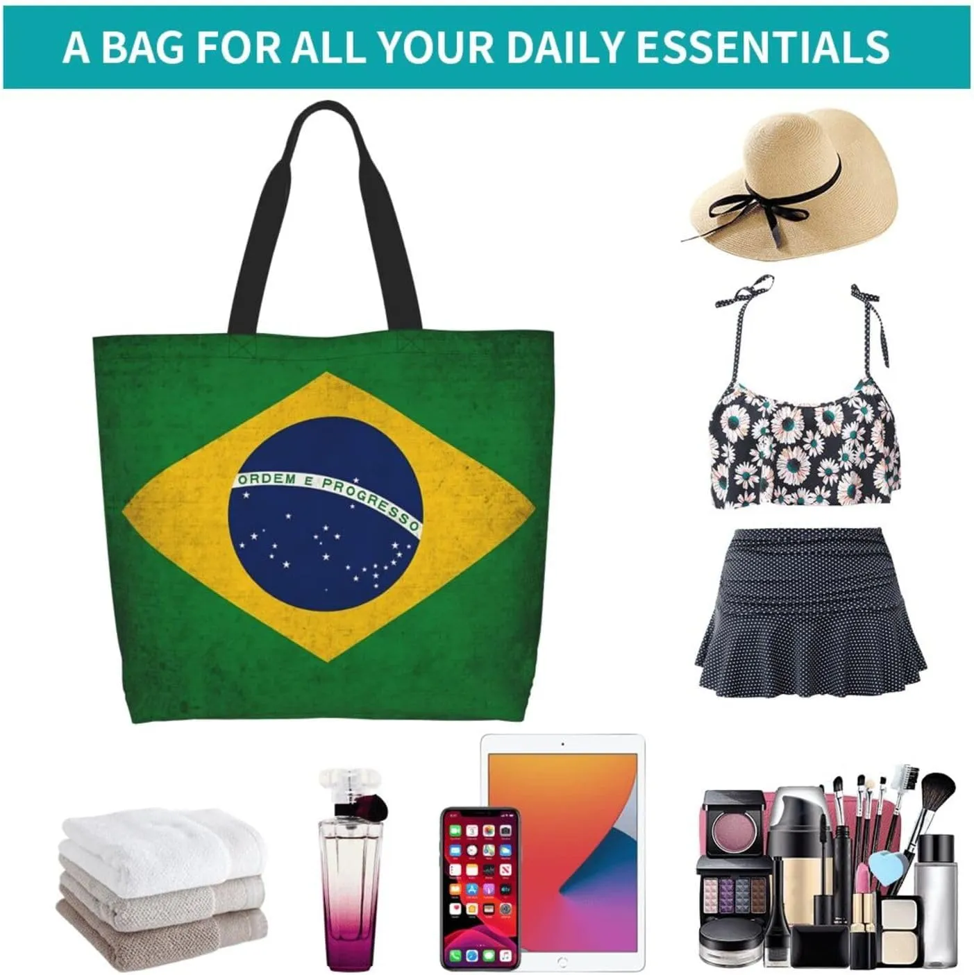 Cute Flag Tote Bag For Women Men Gifts Large Reusable Shopping Bags for Beach, Travel,Gym,Yoga