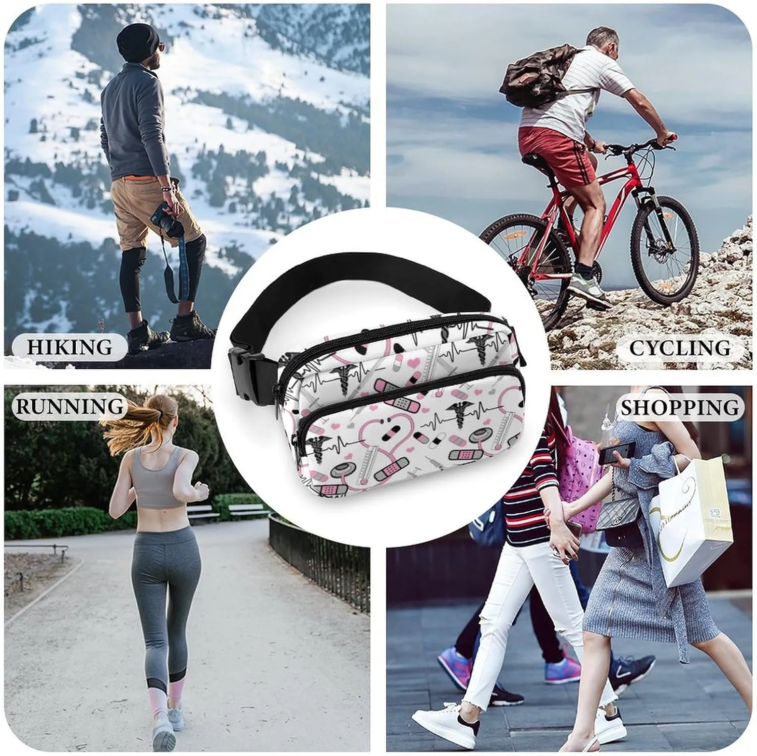 Cute Stethoscope Nurse Large Capacity Portable All Print Waist Bag