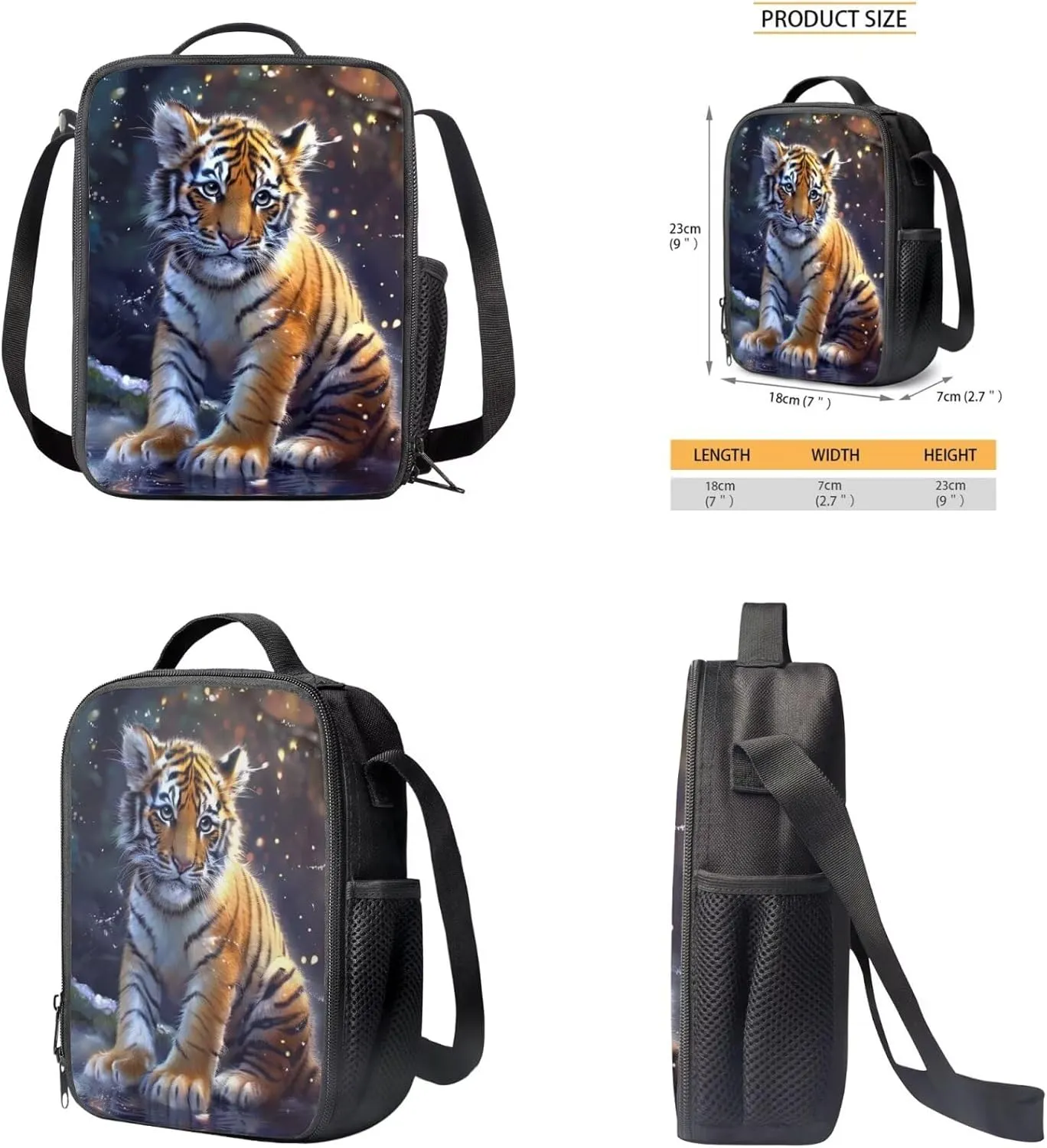 Cute Tiger Backpack for Boys Girls Backpack with Lunch Box and Large Pencil Pouch 3Pcs Set 15" Sturdy Bookbag with Front Pocket for School Kids Lightweight Kindergarten School Bag