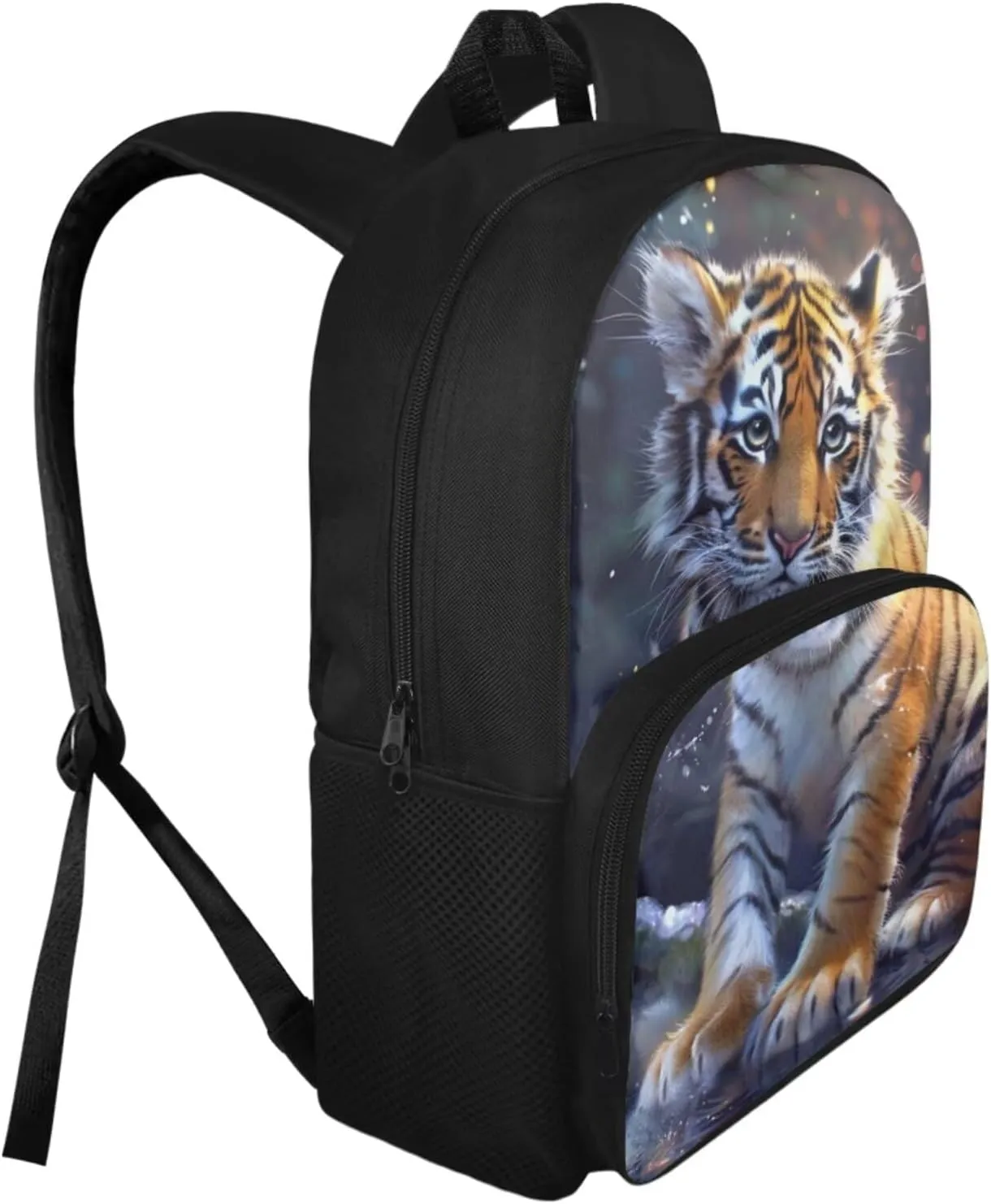 Cute Tiger Backpack for Boys Girls Backpack with Lunch Box and Large Pencil Pouch 3Pcs Set 15" Sturdy Bookbag with Front Pocket for School Kids Lightweight Kindergarten School Bag