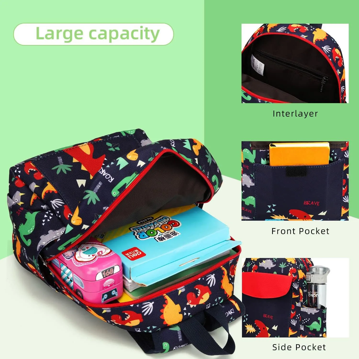 Cute Zoo Little 2d Backpack Kid Backpacks for Girls and Boys Toddler Backpack Waterproof Preschool Safety Harness Leash(Dinosaur)