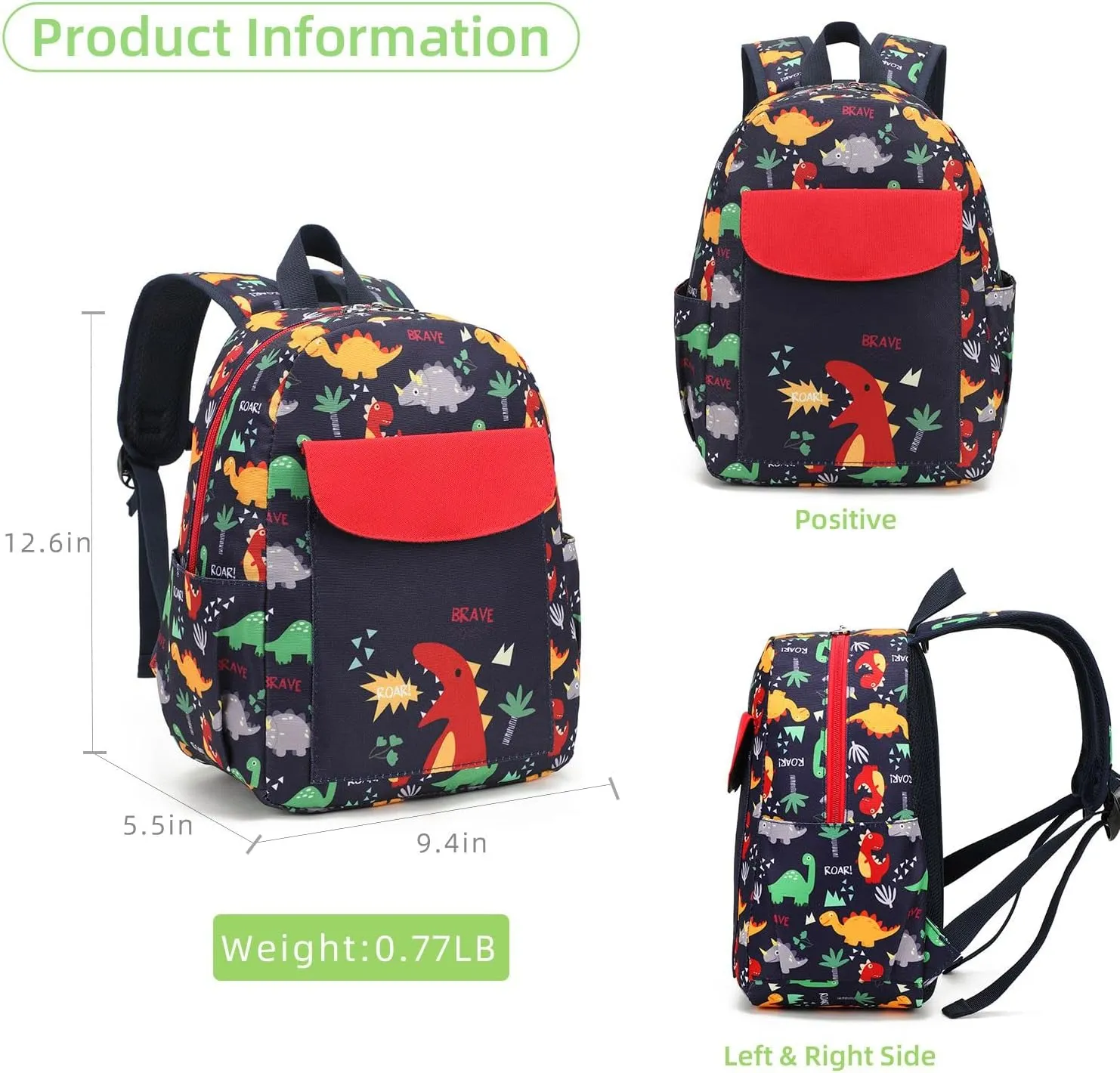 Cute Zoo Little 2d Backpack Kid Backpacks for Girls and Boys Toddler Backpack Waterproof Preschool Safety Harness Leash(Dinosaur)
