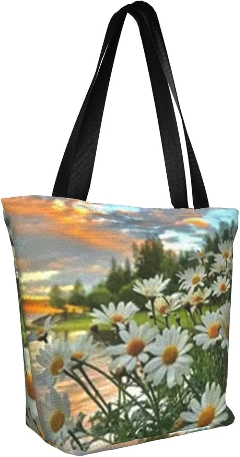 D-aisy Tote Shopping Bag, Hobo Bag Casual Handbag Large Capacity Shopping Work Bag. Black