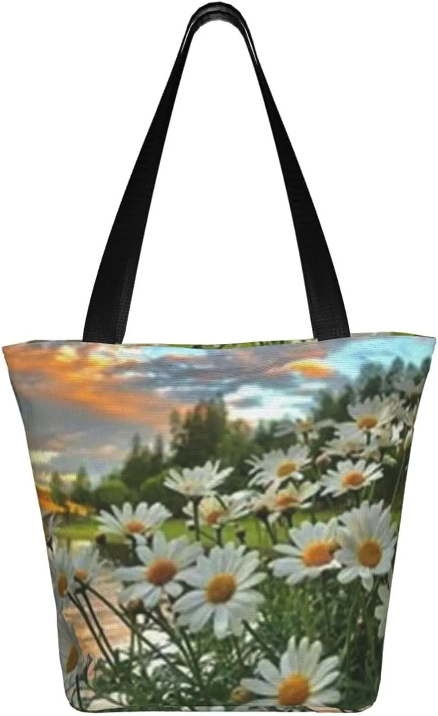 D-aisy Tote Shopping Bag, Hobo Bag Casual Handbag Large Capacity Shopping Work Bag. Black