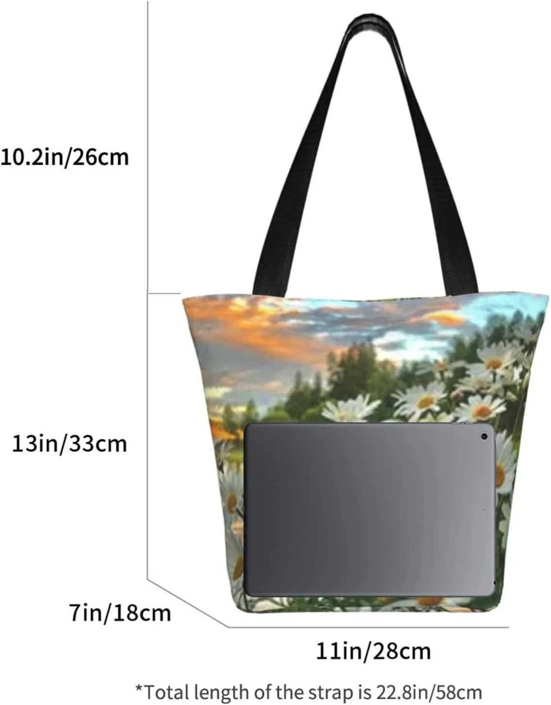 D-aisy Tote Shopping Bag, Hobo Bag Casual Handbag Large Capacity Shopping Work Bag. Black